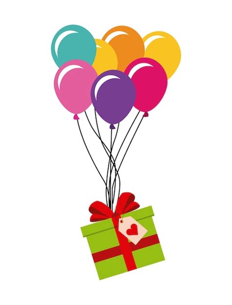 Caja De Regalo Con Globos De Colores Vector Premium