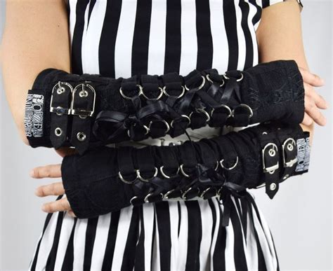 Poizen Industries Goth Rockabilly Lady Black Lace Up Buckles Orchid Arm