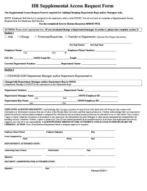 Fillable Online Hr Fsu HR Supplemental Access Request Form Hr Fsu Fax