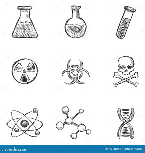 Vector Set Of Sketch Chemistry Icons Stock Vector Illustration Of