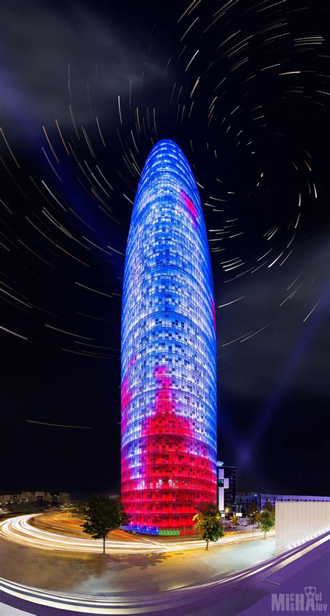 Agbar Tower At Night Star Trails Spain Design Tower