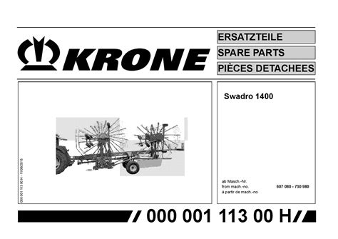 Krone Swadro1400 Rotary Rake Parts Manual Catalog Pdf Download Service Manual Repair Manual