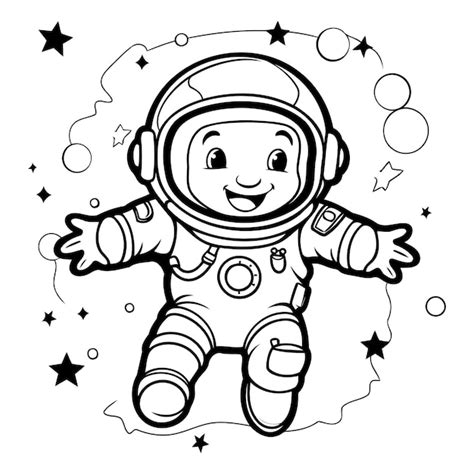 Libro de colorear para niños astronauta en traje espacial Ilustración