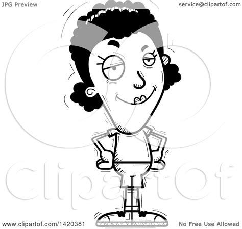 Clipart Of A Cartoon Black And White Lineart Doodled Confident Black