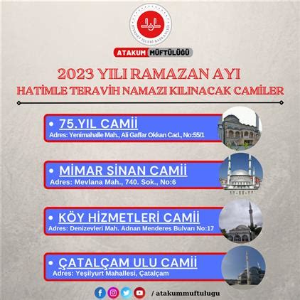 2023 YILI HATIMLE TERAVİH NAMAZI KILANACAK CAMİLER