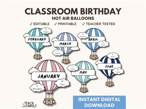 Hot Air Balloons Classroom Birthday Display Kit Calm Classroom Decor