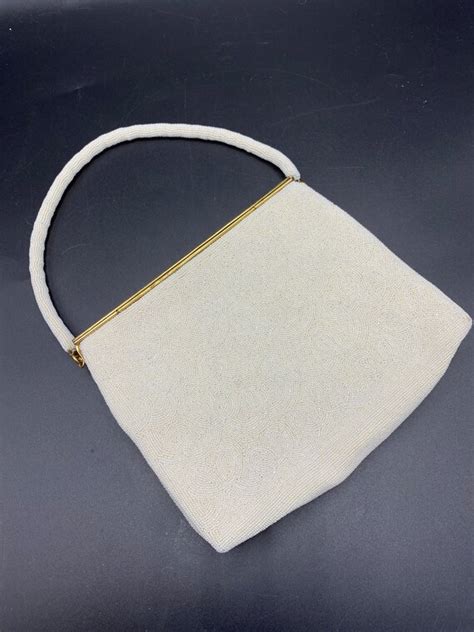 1950 S Walborg French Beaded Evening Bag White Glass Gem