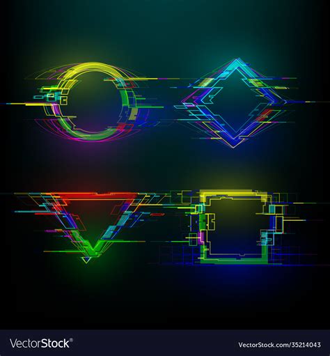 Set Futuristic Glitch Geometry Shapes Royalty Free Vector