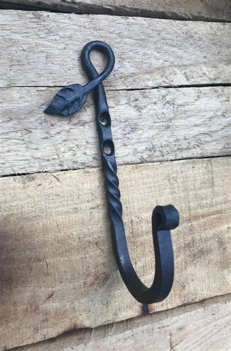 Hand Forged Decorative Leaf Hook With A Twist Etsy