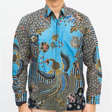 Jual Kemeja Batik Pria Katun Premium Lengan Panjang Warna Biru Burung