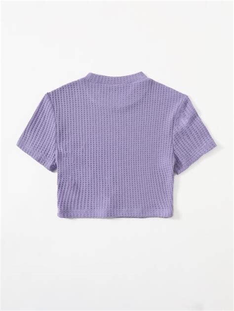 SHEIN EZwear Waffle Knit Solid Crop Tee SHEIN USA