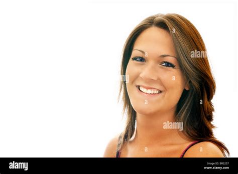 Smiling Brunette Girl Isolated On White Background Stock Photo Alamy