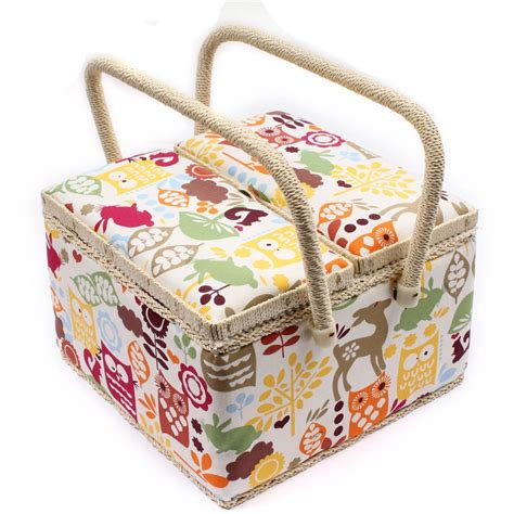 Hobbycraft Woodland Twin Lid Sewing Box Basket Craft Storage Organizer