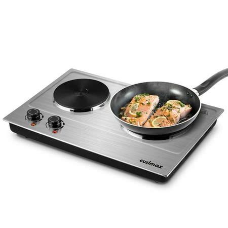 Cusimax W Double Hot Plate Stainless Countertop Burner Silver Portable Electric Cooktop
