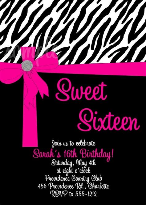 Pink Zebra Print Birthday Invitations