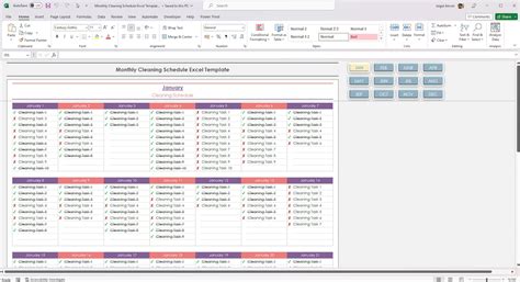 Monthly Cleaning Schedule Excel Template, One Year Cleaning Schedule Excel Template, 12 Months ...