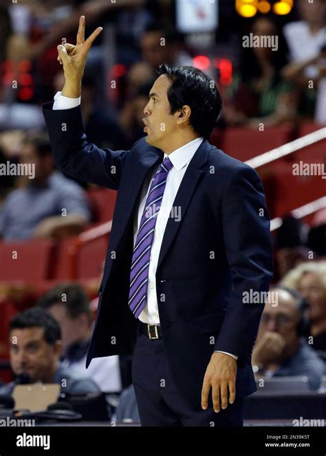 Miami Heat Head Coach Erik Spoelstra Gestures During The First Half Of