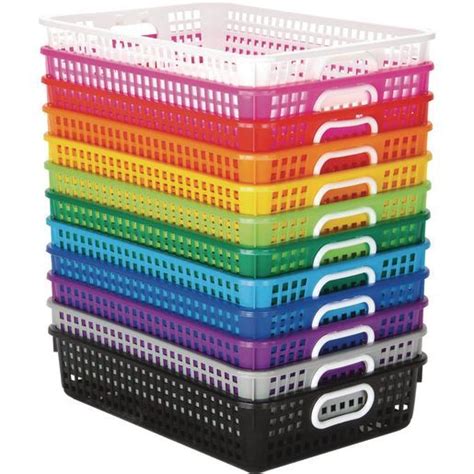 Classroom Paper Baskets 12 Pack Rainbow In 2021 Basket Classroom Classroom Storage