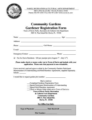 Fillable Online Davie Fl Community Gardens Gardener Registration Form