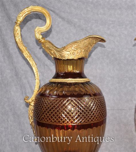 Pair Large Cut Glass Jug Urns French Empire Ormolu Mounts Ewers