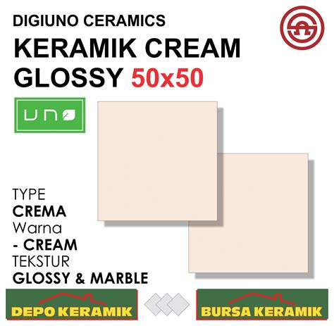 Keramik Lantai Mengkilap 50x50 CREMA CREAM UNO Glossy Marble Lazada