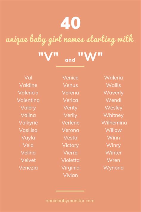 40 Unique Baby Girl Names Starting With V” And W Annie Baby Monitor