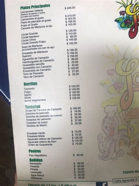 Menu At Marisqueria Los Lirios Restaurant Puerto Vallarta