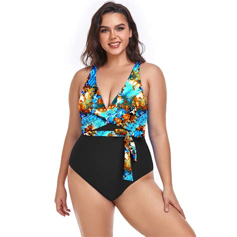 Maillot De Bain Une Pi Ce Lacets Grande Taille Col En V Floral