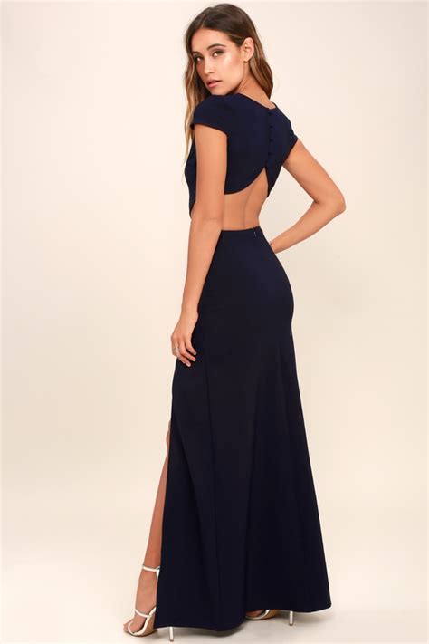 Sexy Navy Blue Dress Maxi Dress Cutout Dress Backless Dress 74 00