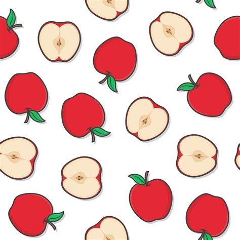 Apple Fruit Seamless Pattern On A White Background Fresh Red Apple