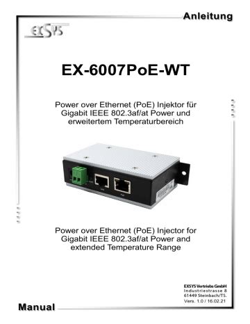 Exsys Ex Poe Wt Poe Gigabit Injector Metal Housing V To V