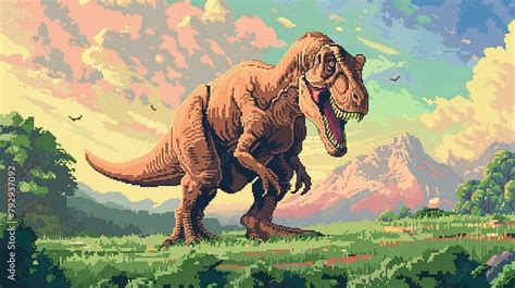 D Pixel Art Of T Rex Dinosaur Jurrasic Era Game Art Bit Bit