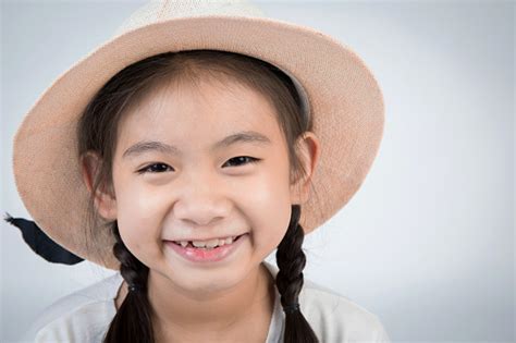 Headshot Portrait Of Happy Cute Girl Little Smiling Looking At Camera