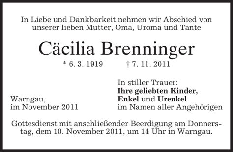 Traueranzeigen Von C Cilia Brenninger Trauer Merkur De