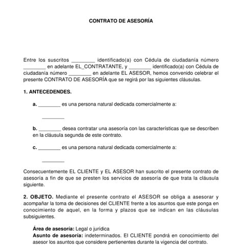 Contrato De Asesor A Modelo Ejemplo Word Y Pdf