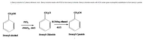 convert benzylalcohol to phenyl ethanenitrile - Chemistry - Haloalkanes ...