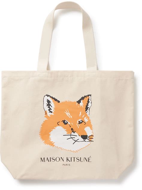 Maison Kitsun Logo Print Cotton Canvas Tote Bag Maison Kitsune