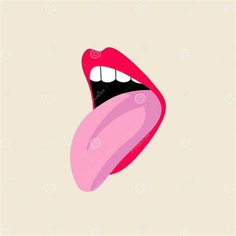 Open Female Human Mouth With Tongue Teeth In Modern Flat Line Style