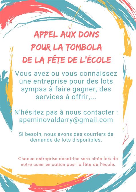 Appel aux dons fête de l école 2023