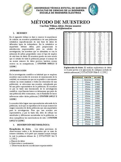 Deber 3 Metodos De Muestreo Pdf Muestreo Estadísticas Microsoft Excel