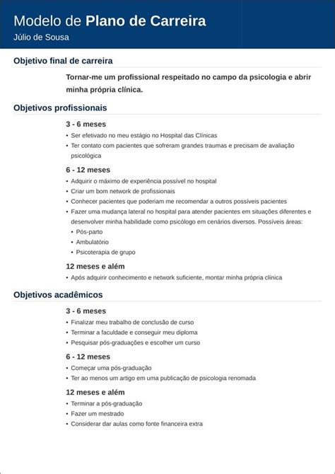 Modelo De Plano De Carreira Pessoal E Empresarial Pronto