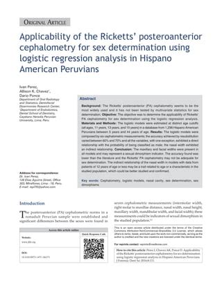 Applicability Of The Ricketts Posteroanterior Cephalometry For Sex Determination Using Logistic