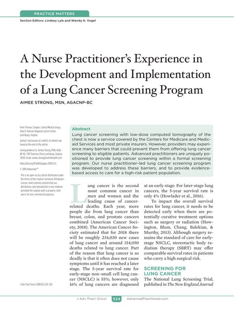 Pdf A Nurse Practitioner S Experience In The Development And Implementation Of A Lung Cancer