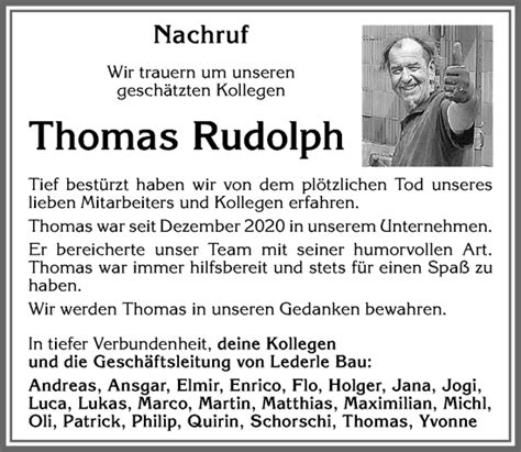 Traueranzeigen von Thomas Rudolph Allgäuer Zeitung