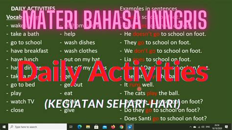 Materi Bahasa Inggris Daily Activities Kegiatan Sehari Hari Youtube