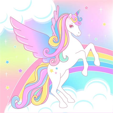 Unicornio vector mágico con melena de arco iris Vector Premium