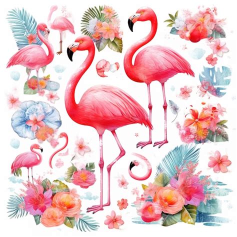 Premium Ai Image Flamingos And Tropical Flowers Are Arranged In A