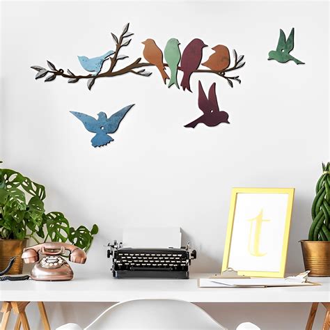 Dznils Metal Bird Wall Art Colourful Birds On The Branch Hanging Wall