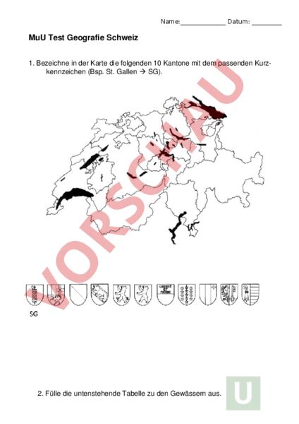 Arbeitsblatt Ch Geografie Test Geographie Schweiz