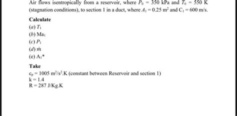 Solved Air Flows Isentropically From A Reservoir Where Po Chegg